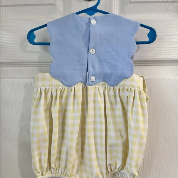 Blue & Yellow Gingham Bow Baby Romper - Picture 3 of 4